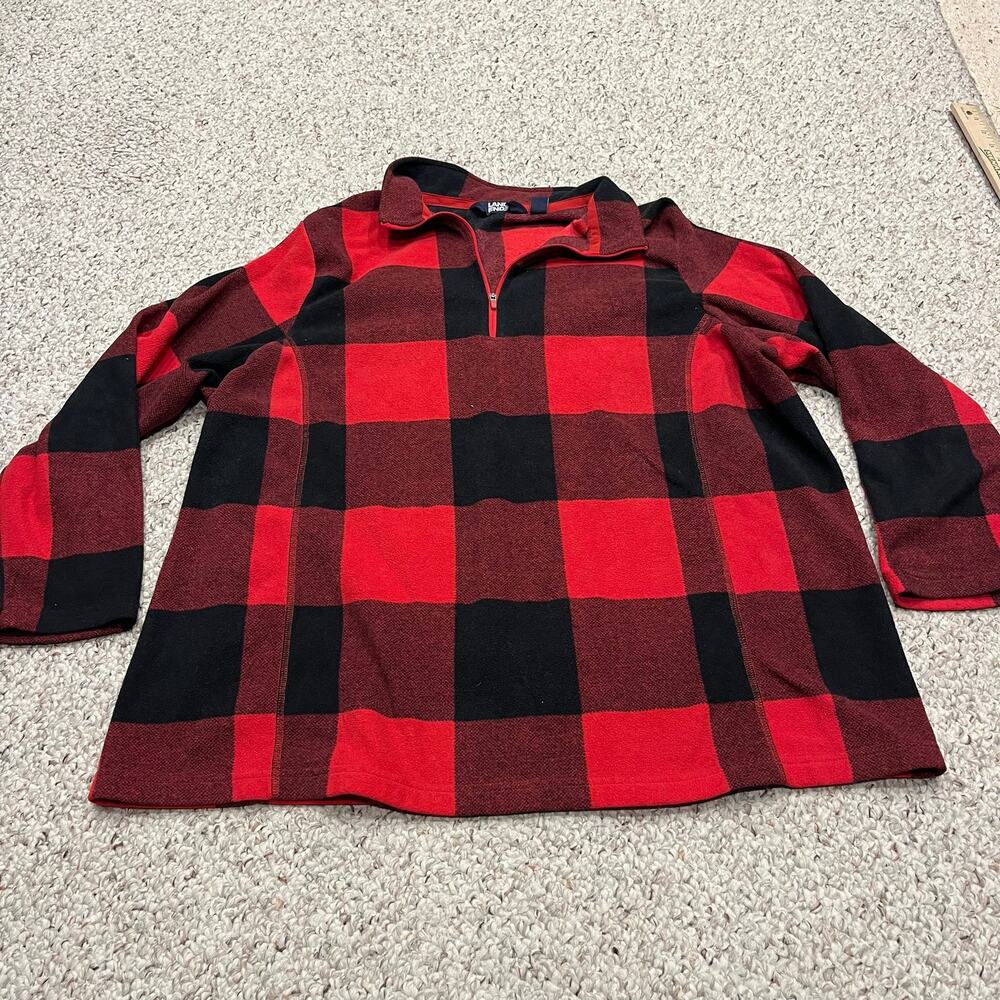 Lands End Anyweather Fleece Quarter Zip Pullover 2X Buffalo Check Plaid Outdoor